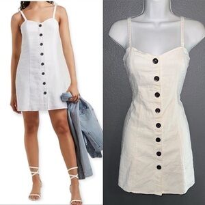 Express Cream White Linen Mini Sundress Dress Womens XS